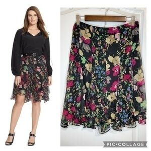 Ralph Lauren Black Floral Print Chiffon Godet skirt size 2